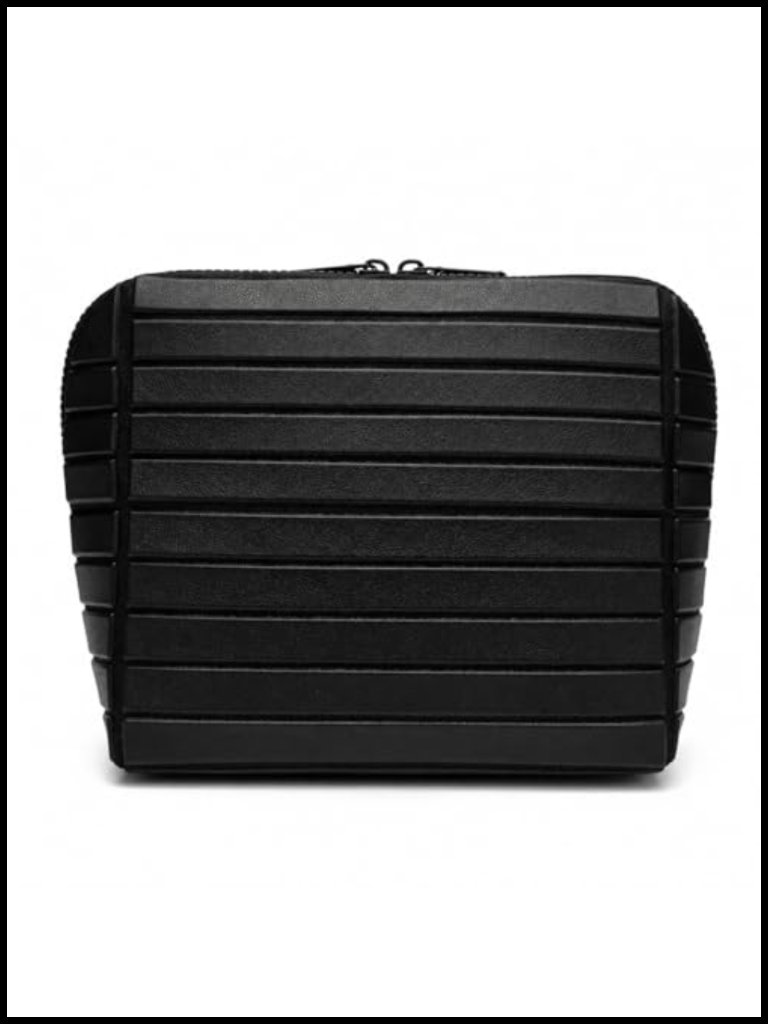 Stand-Up Striped Makeup Organizer With 27 Pockets & 3 Brush Holders, Waterproof